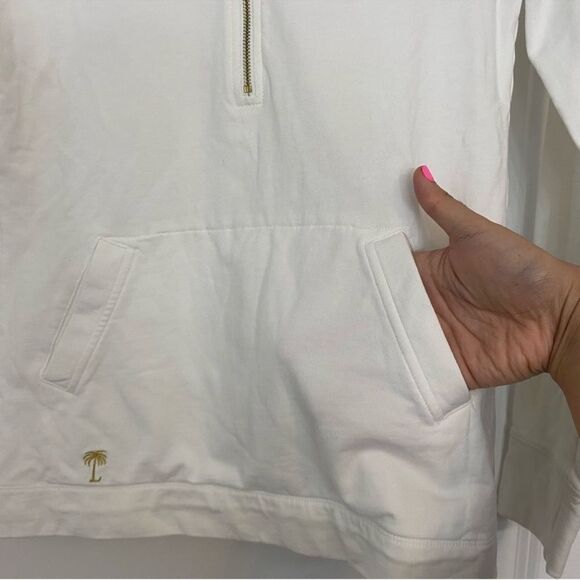 Lilly Pulitzer Skipper White Solid Popover XXS Palm Tree Half Zip Pullover - Picture 8 of 10
